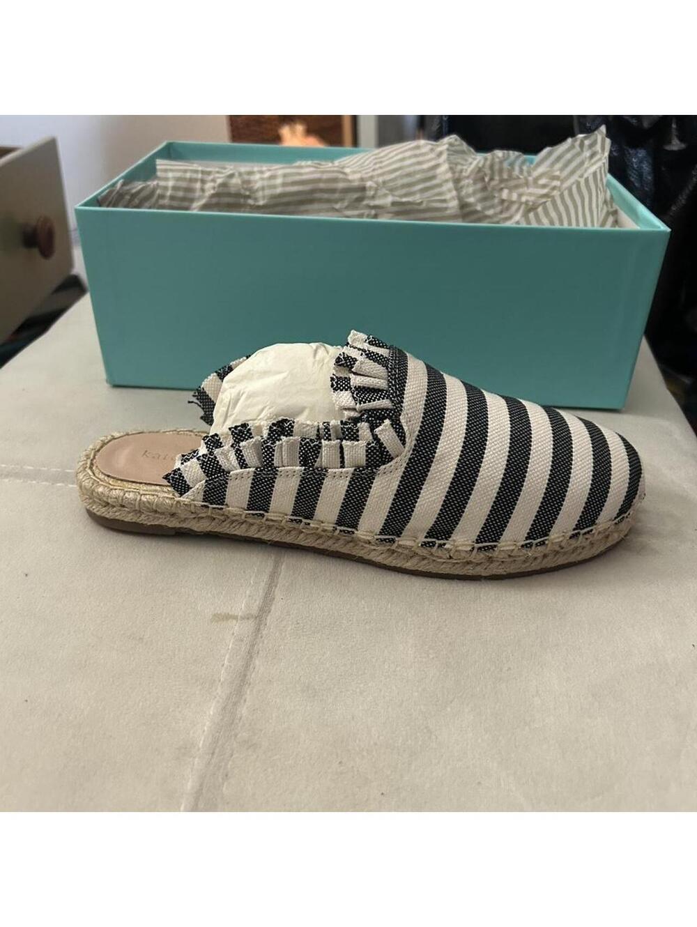 Kate Spade striped espadrille mule slides with rope wrapped sole, size 7.5.